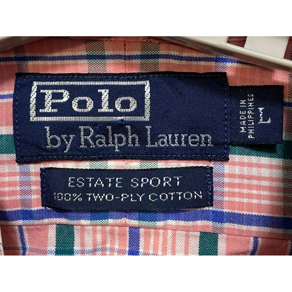 POLO RALPH LAUREN Men's L Estate Sport Cotton Pink Green Plaid Button Up Shirt - Picture 4 of 7